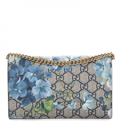 Pre-owned Gucci  Chain Wallet Gg Supreme Blooms Mini Blue