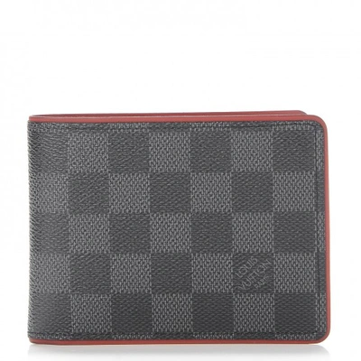 Pre-owned Louis Vuitton Multiple Wallet Damier Graphite Black/red