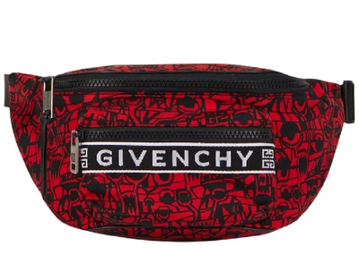 Shop Givenchy 4g Bum Bag Printed Nylon Silver-tone Red