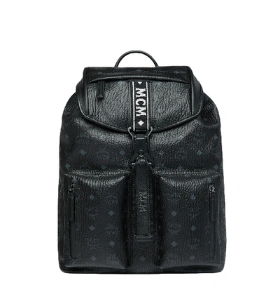 Pre-owned Mcm Raymonde Two Pocket Backpack Visetos Black