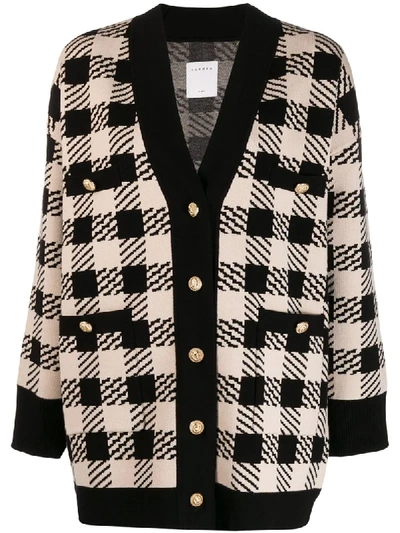 Shop Sandro Check Pattern Cardigan In Beige