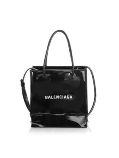 Shop Balenciaga Extra Extra-small Shopping Patent Leather Tote In Black