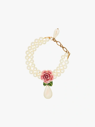 Shop Dolce & Gabbana Multicoloured Rose Pearl Drop Necklace