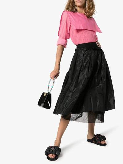 Shop Simone Rocha Asymmetric Taffeta Midi Skirt In Black