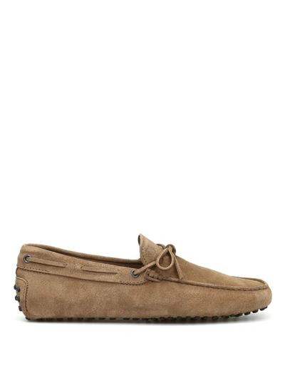 Shop Tod's Suede Gommino Loafers In Light Brown