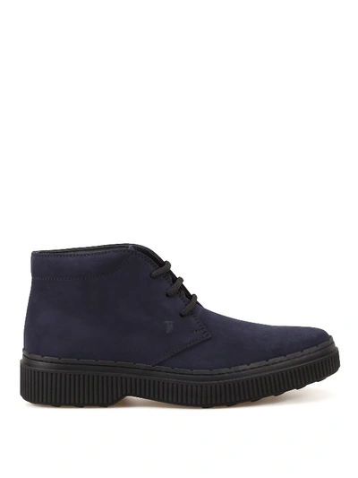 Shop Tod's 39a Nubuck Lace-up Ankle Boots In Blue