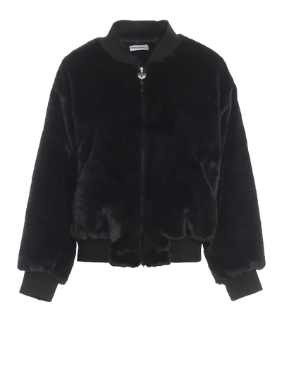 Shop Chiara Ferragni Logomania Fur Effect Bomber Jacket In Black