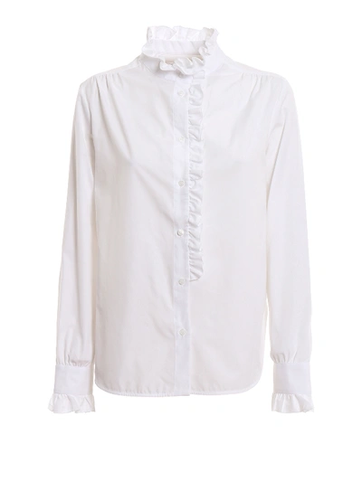 Shop Dondup White Cotton Poplin Frilled Shirt