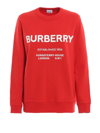 Shop Burberry Harlow Bright Red Fleece Cotton Sweatshirt