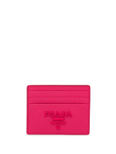 Shop Prada Saffiano Logo Card Holder In Rosa