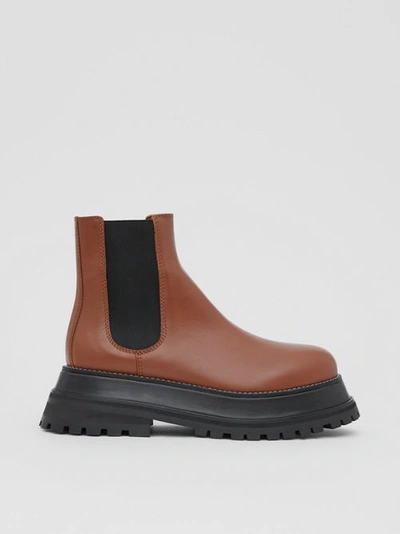 Shop Burberry Leather Chelsea Boots In Tan