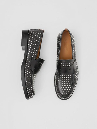 Shop Burberry D-ring Detail Studded Leather Loafers In Black