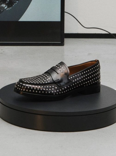 Shop Burberry D-ring Detail Studded Leather Loafers In Black