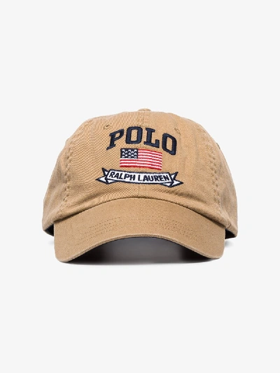Shop Polo Ralph Lauren Beige Logo Embroidered Baseball Cap In Neutrals