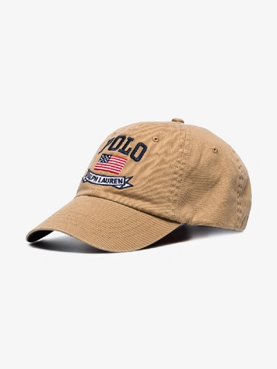 Shop Polo Ralph Lauren Beige Logo Embroidered Baseball Cap In Neutrals