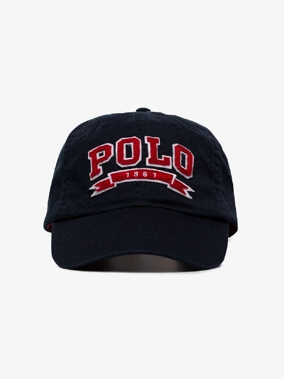 Shop Polo Ralph Lauren Navy Blue Logo Embroidered Baseball Cap