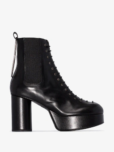 Shop Jil Sander Black 95 Laced Platform Ankle Boots