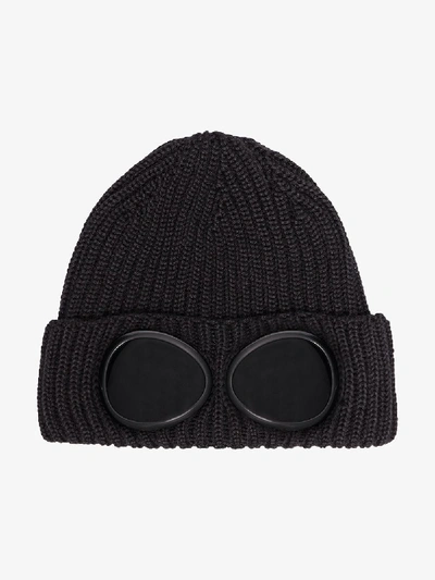 Shop C.p. Company Cp Company Black Ribbed Wool Goggle Beanie Hat