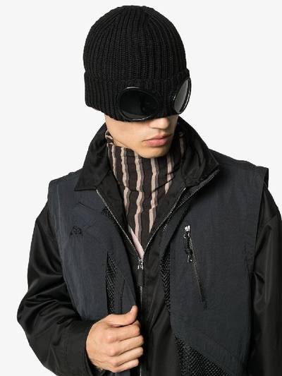 Shop C.p. Company Cp Company Black Ribbed Wool Goggle Beanie Hat