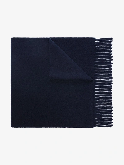 Shop Polo Ralph Lauren Navy Blue Embroidered Logo Wool Scarf