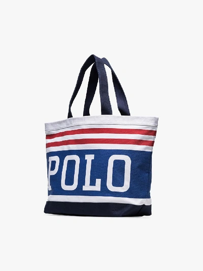 Shop Polo Ralph Lauren Blue Stripe Logo Tote Bag