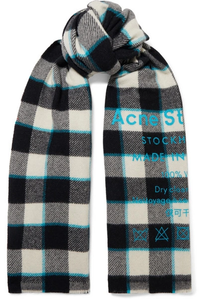 Shop Acne Studios Printed Checked Wool Scarf In White