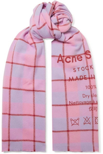 Shop Acne Studios Cassiar Printed Checked Wool Scarf In Pink