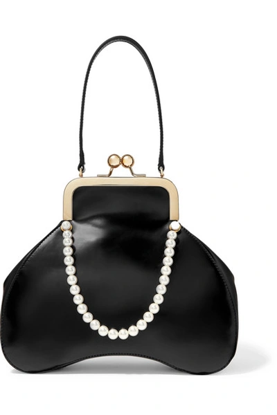 Shop Simone Rocha Baby Bean Faux Pearl-embellished Leather Tote In Black