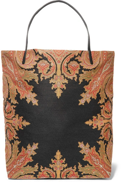 Shop Etro Reversible Leather-trimmed Cotton-blend Canvas Tote In Black