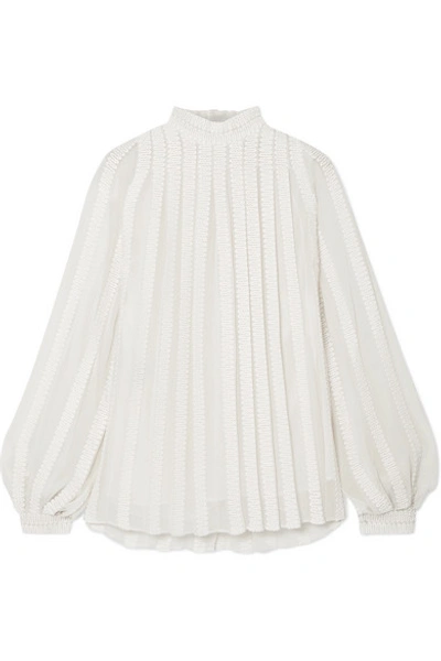 Shop Derek Lam Embroidered Cotton And Silk-blend Georgette Blouse In Ivory