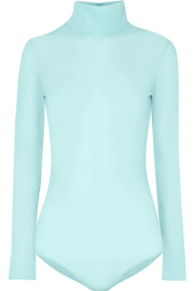 Shop Maison Margiela Stretch-jersey Turtleneck Bodysuit In Turquoise