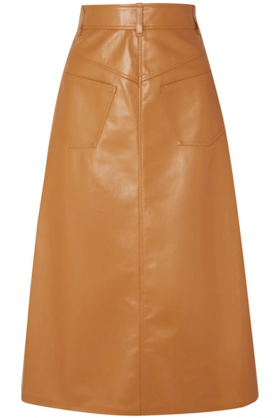 Shop A.w.a.k.e. Faux Leather Midi Skirt In Camel