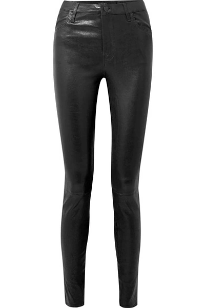Shop J Brand Maria Leather Skinny Pants In Black