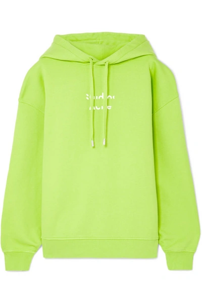 Shop Acne Studios Fyola Neon Printed Cotton-jersey Hoodie In Bright Green