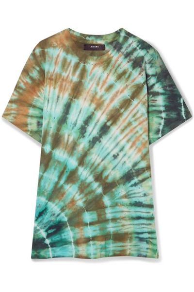 Shop Amiri Distressed Tie-dyed Stretch Cotton-jersey T-shirt In Green