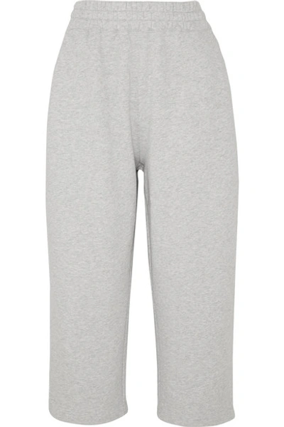 Shop Alexander Wang T Cropped Cotton-terry Track Pants In Light Gray