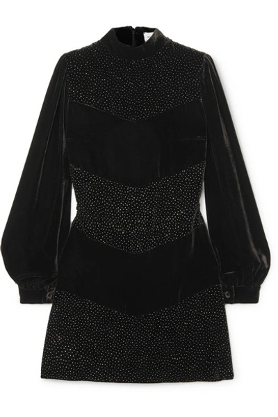 Shop Raquel Diniz Chloe Crystal-embellished Velvet Mini Dress In Black