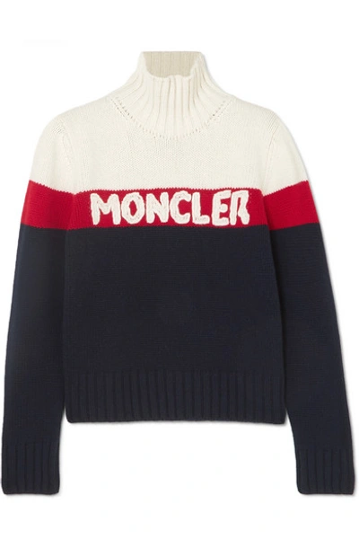 Shop Moncler Wool And Cashmere-blend Jacquard Turtleneck Sweater In Navy