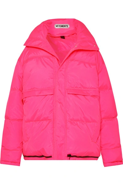 Shop Vetements Hooded Quilted Shell Down Coat In Pink