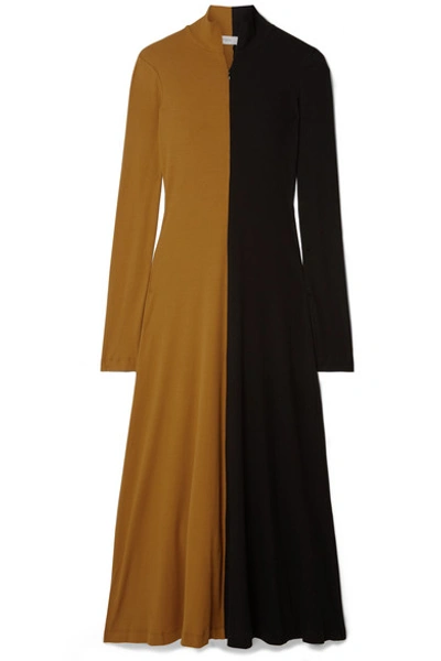 Shop Rosetta Getty Two-tone Cotton-jersey Turtleneck Midi Dress In Saffron