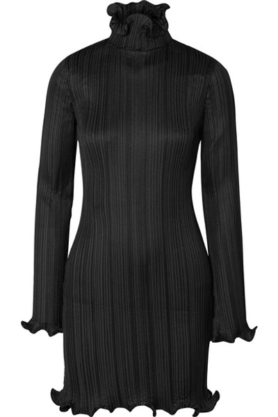 Shop Givenchy Ruffle-trimmed Plissé-satin Mini Dress In Black