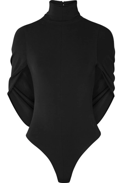 Shop Cushnie Cape-effect Stretch-jersey Turtleneck Thong Bodysuit In Black