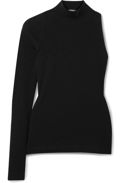 Shop Rosetta Getty One-sleeve Cotton-jersey Turtleneck Top In Black