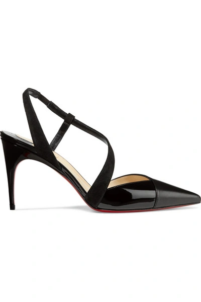 Shop Christian Louboutin Platina 85 Suede-trimmed Patent And Smooth Leather Slingback Pumps In Black