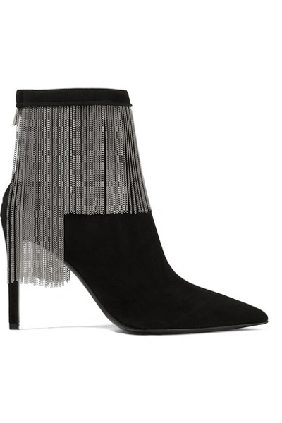 Shop Balmain Mercy Chain-embellished Suede Ankle Boots In Black