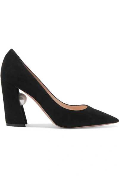 Shop Nicholas Kirkwood Miri Faux Pearl-embellished Suede Pumps In Black