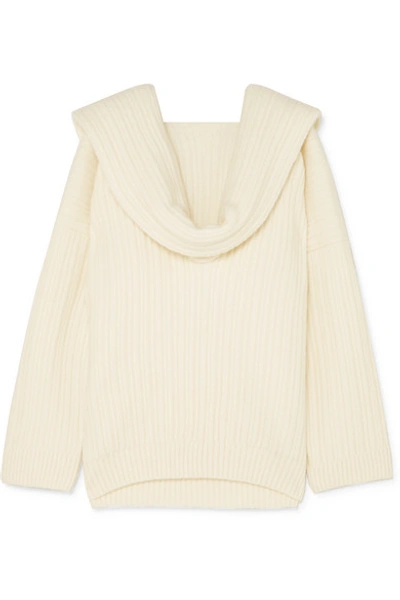 Shop Jacquemus Ahwa Draped Ribbed Wool-blend Sweater In White