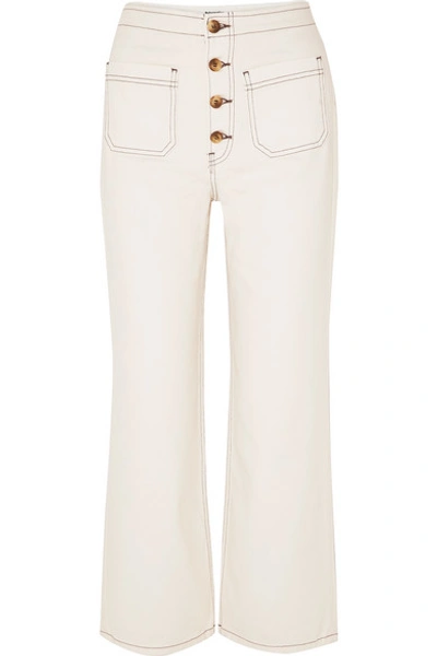 Shop Reformation Eloise Cropped High-rise Bootcut Jeans In Ecru