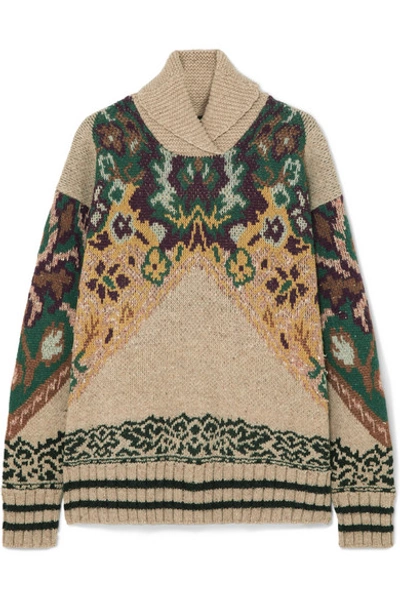 Shop Etro Wool-blend Jacquard Turtleneck Sweater In Beige