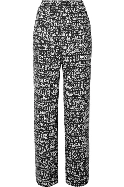 Shop Balenciaga Printed Crepe Straight-leg Pants In Black